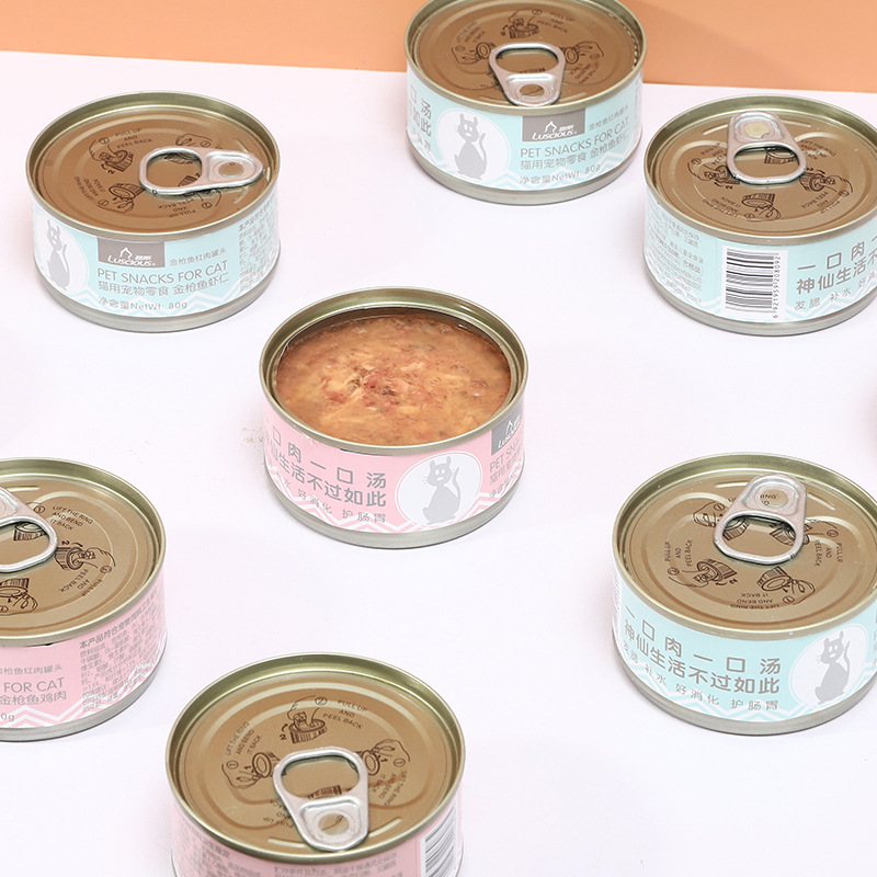 Luce gatos pollo enlatado camarón gatos enlatados al por mayor gatos adultos gatos generales gatos enlatados alimentos húmedos para mascotas bocadillos