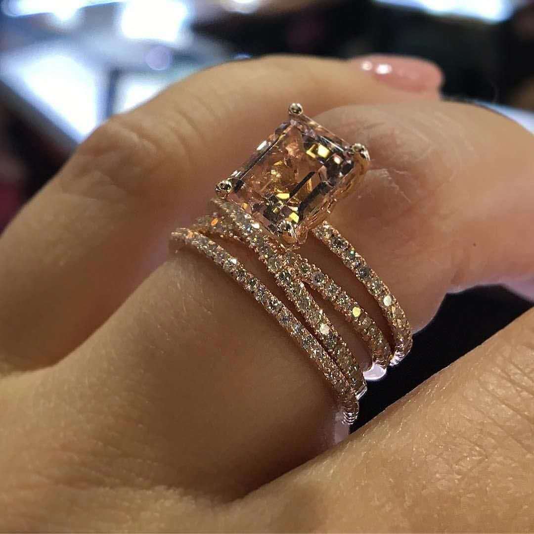 晨睿玫跨境货货源 玫瑰瑰金闪钻方形戒指 交叉女士戒指 厂家直销