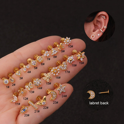 New Arrival Zircon Lip Studs—Fashionable Flower Ear Bone Studs—Cross-Border Personalized Stainless Steel Piercing Jewelry—Multi-Functional Accessories