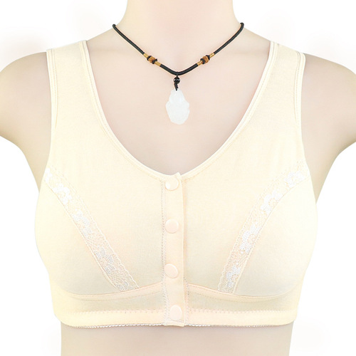 New Soft Cotton Lace Flower Front Closure Bra for Women, Medium to Large Size Postmenopausal Cotton Backless Bra without Underwire