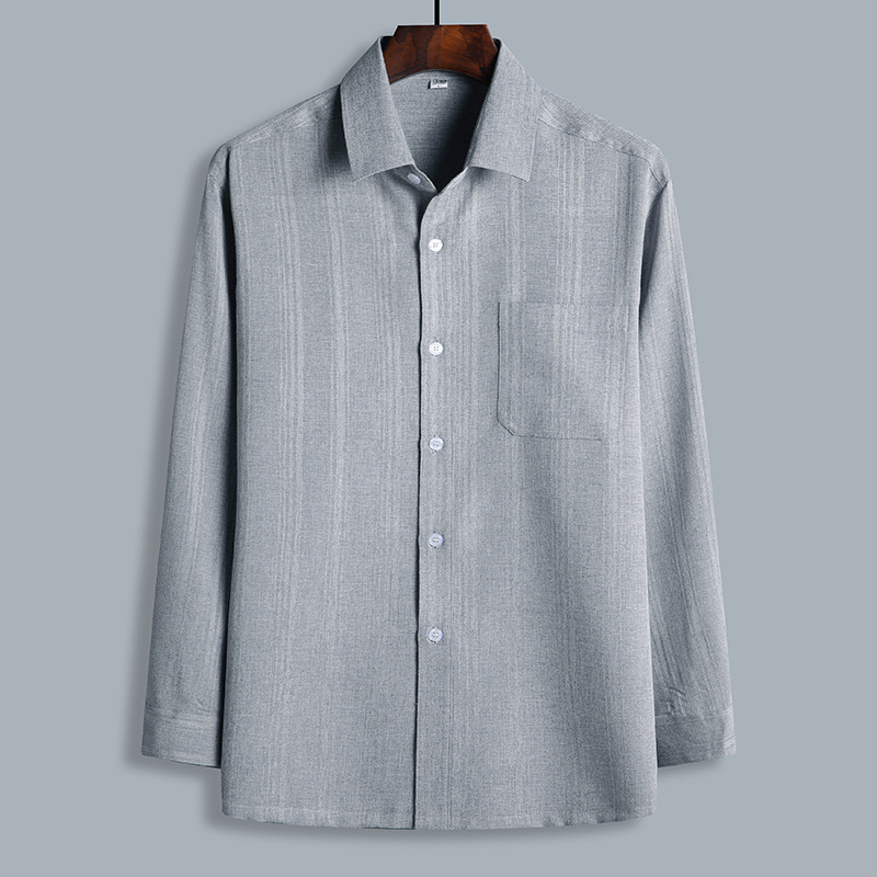 Summer Men's Casual Long-Sleeved Shirts, Loose-Fitting Shirts for Middle-Aged and Elderly Men, Cotton Men's Tops Wholesale, Versatile Loose-Fitting Style