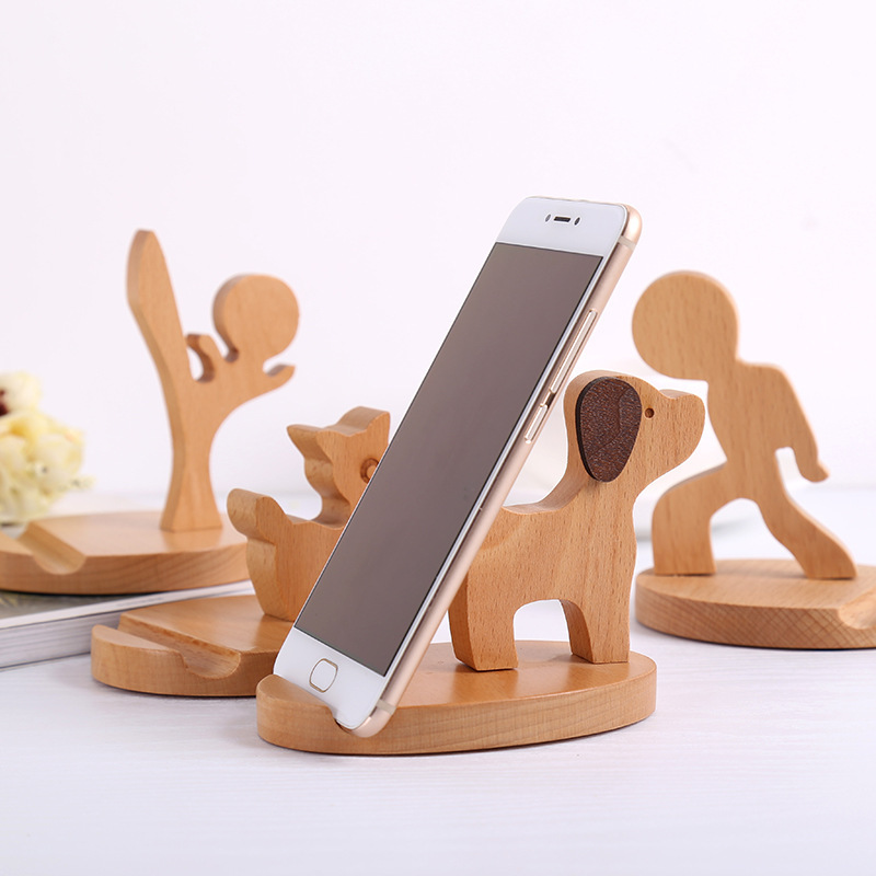 Wooden mobile phone holder creative pony mobile phone horse back coin beech lazy person mobile phone holder engraved logo