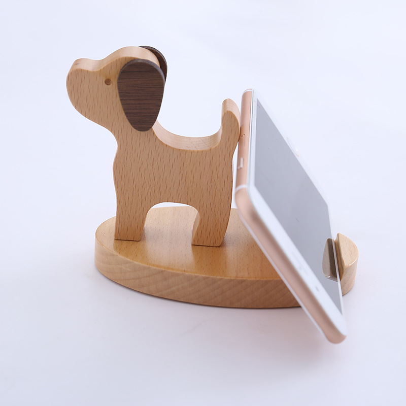 Soporte de madera para teléfonos móviles creativos Pony Teléfonos móviles Toma Monedas de haya Perezoso Teléfonos móviles Logos grabados