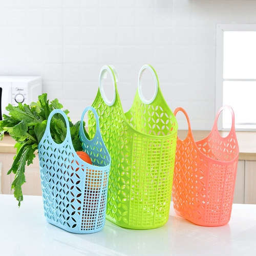 Large Handheld Shopping Basket Shower Basket Woven Plastic Bathroom Storage Basket Snack Basket