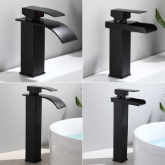 Copper Waterfall Freestanding Basin Washbasin Handwashing Sink Bathroom Cabinet Single-Hole Black Faucet for Toilet