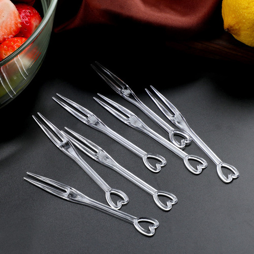 Wholesale disposable fruit spoons household small spoons plastic fruit picks with transparent individual packaging creative heart-shaped spoons