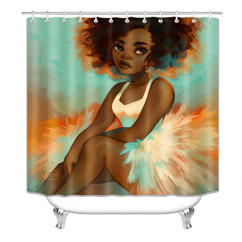 Nuevo suministro directo transfronterizo 3D Impresión digital impermeable baño Mujer Africana ducha cortina fábrica suministro directo Cortina de ducha al por mayor