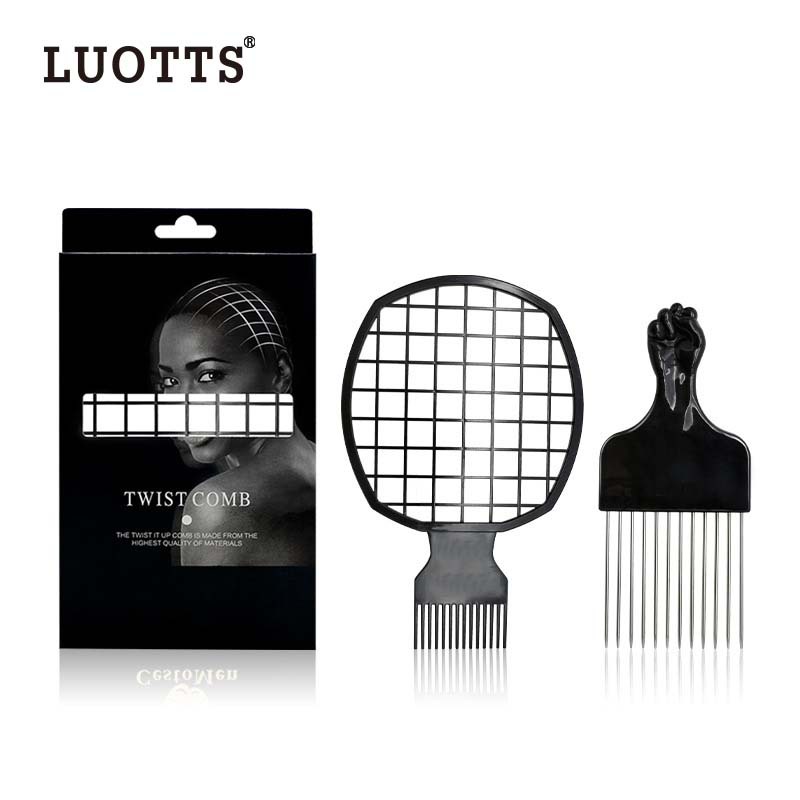 LUOTTS Amazon transfronterizo de los hombres de pelo corto rizado estilo peine aguja de acero insertar peine torcedura de papel de estaño peine de pelo caliente traje