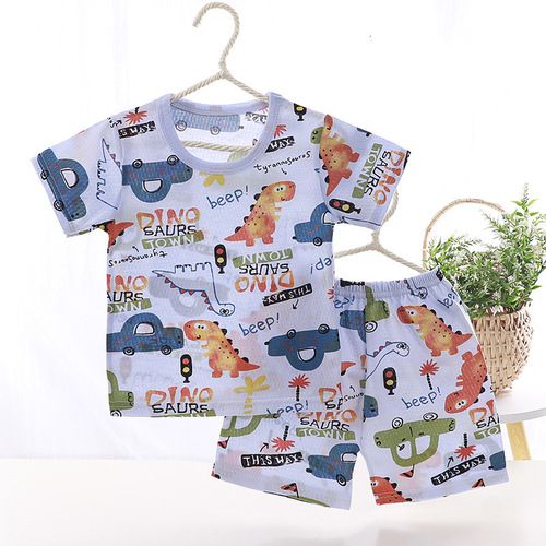 2024 New Children's Short-Sleeved Breathable Thin Breathing Cotton Suit Night Market Street Stall Summer Clothes Boys and Girls Air-conditioned Suit