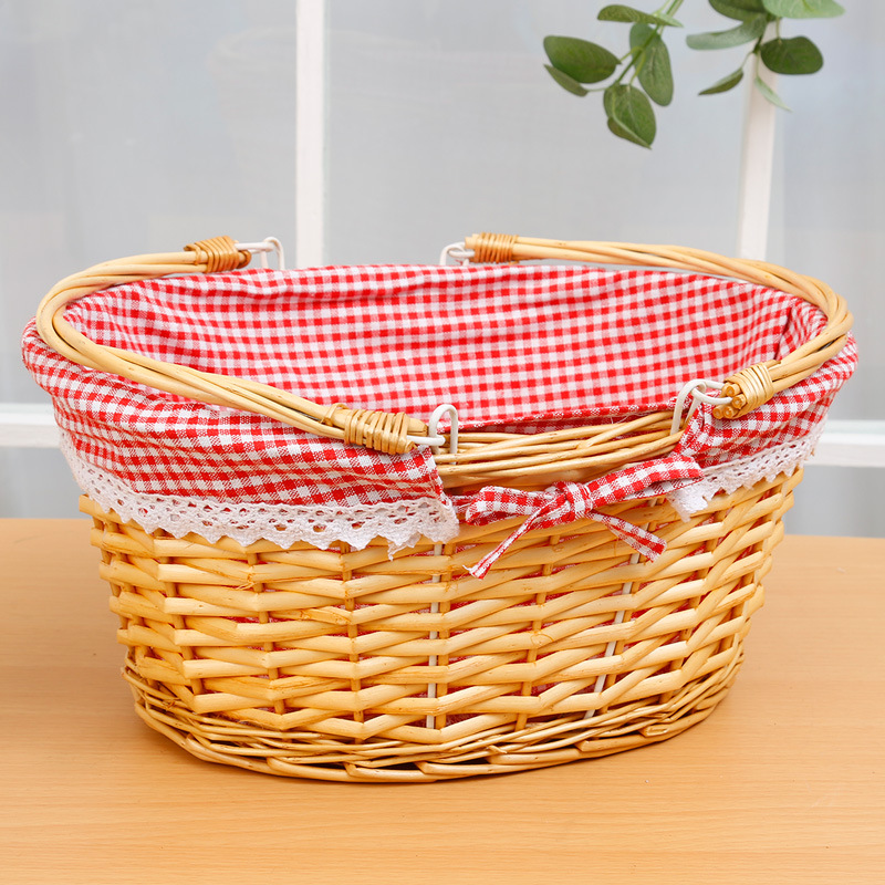 Cesta de compras tejida de ratán y mimbre, cesta de mimbre, cesta de picnic para frutas, cesta de almacenamiento
