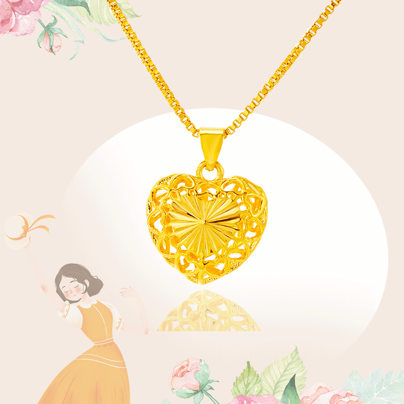 Moda amor Vietnam arena oro imitación 3D oro duro colgante de las mujeres de imitación simple 24K oro melocotón colgante del corazón accesorios de la joyería