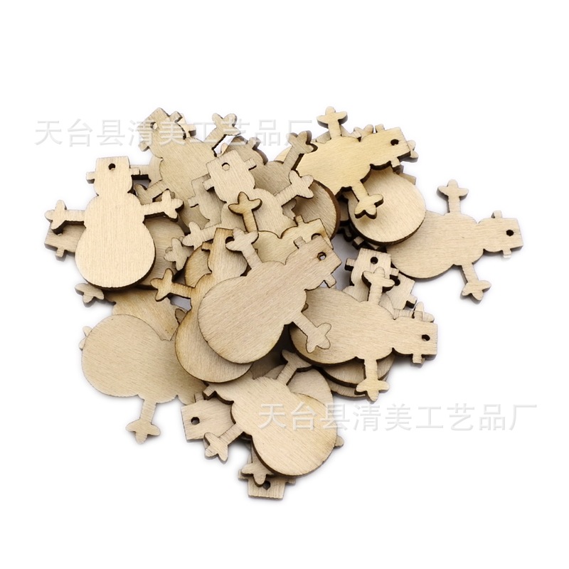 31*32mm log Navidad muñeco de nieve madera chip niños parche hecho a mano 50 unidades un paquete