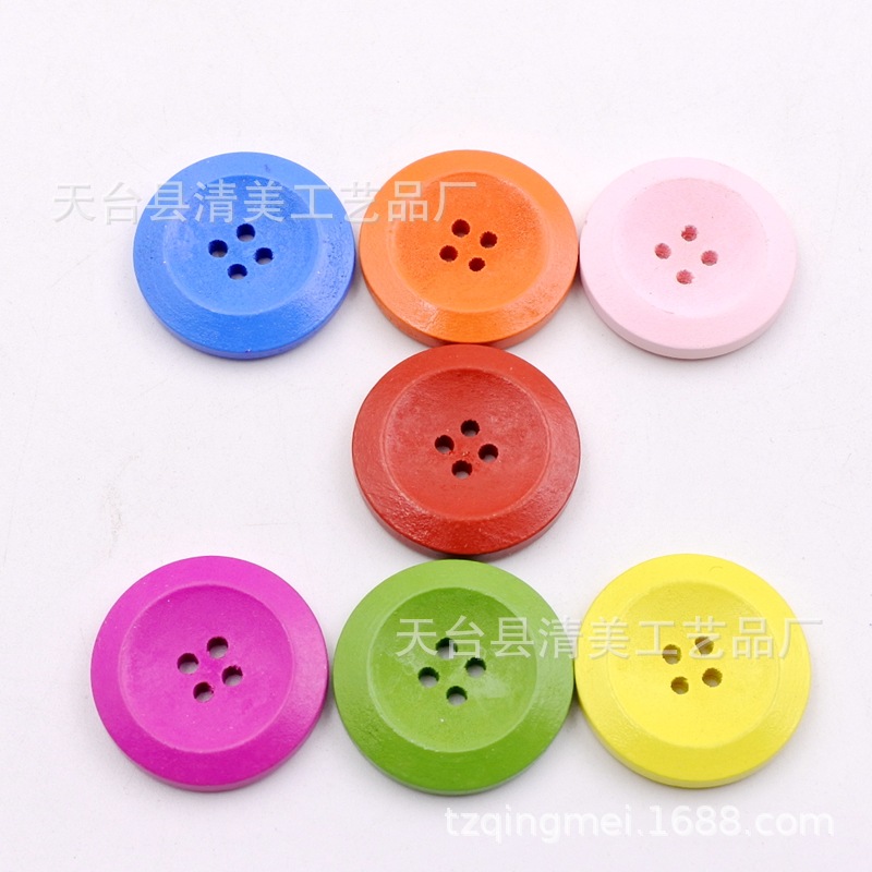 Punto hebilla de madera de color 25mm botón de borde ancho de color cuatro ojos jardín de infantes creativo bricolaje 50 por paquete