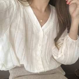 短款上衣外套女设计感小众法式轻熟长袖领衬衣复古森系打底衫