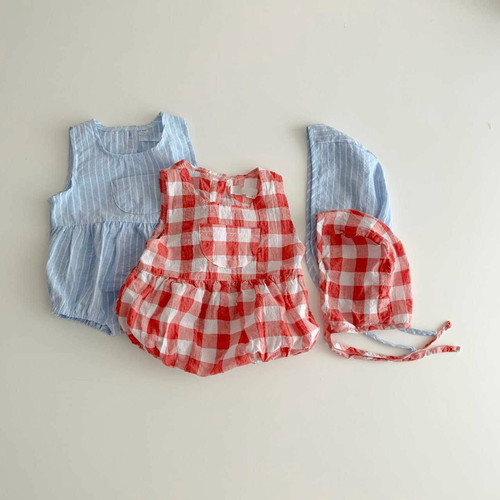 Summer baby girl plaid princess harem baby 100-day-old dress toddler crawl suit bag fart suit Korean version