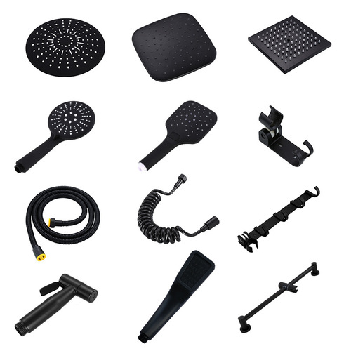 Black shower head set household pressurized shower rain pressurized handheld single shower head hose bathroom accessories