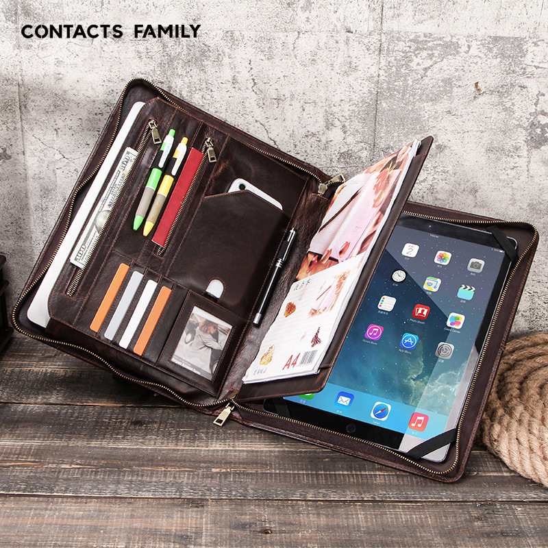 Suitable for ipad pro12.9 leather protective case multi-function can be put a4 paper zipper portable iPad leather case wholesale