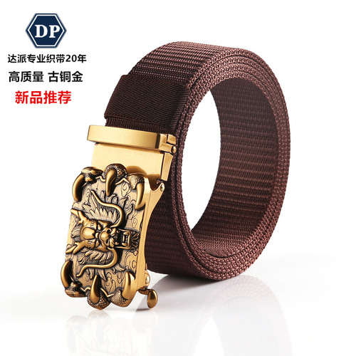 New high-end belt Chinese dragon bronze business automatic alloy buckle belt men's outdoor retro trousers belt
