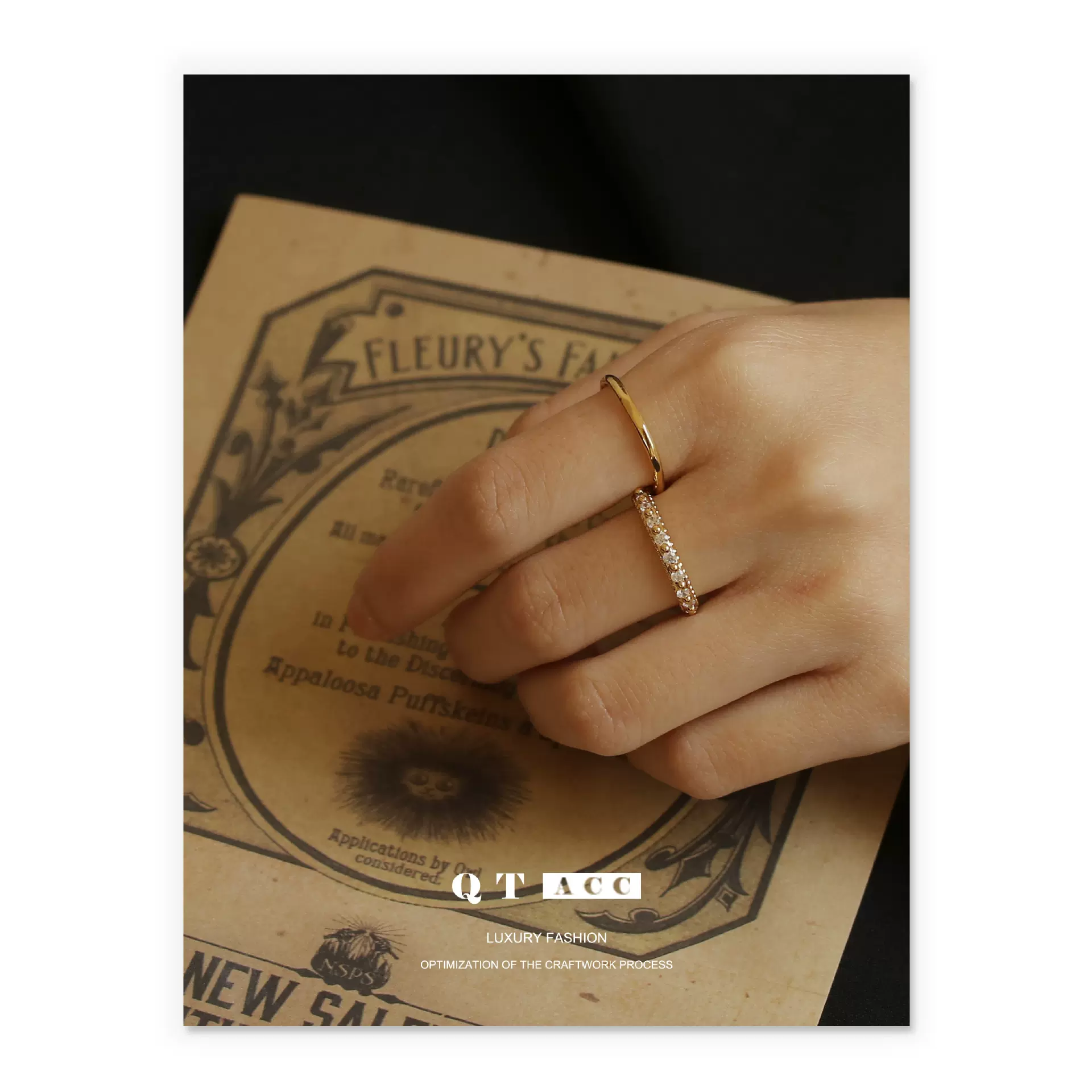 黄铜镀18K真金 轻奢设计感网红气质时尚百搭复古锆石镶嵌手饰戒指