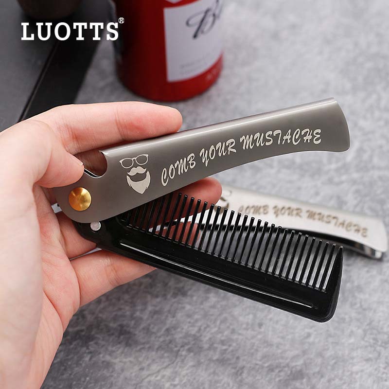 Luotts vintage aceite cabeza modelado peine galvanoplastia Acero inoxidable plegable barba peine portátil peine del pelo con la barba