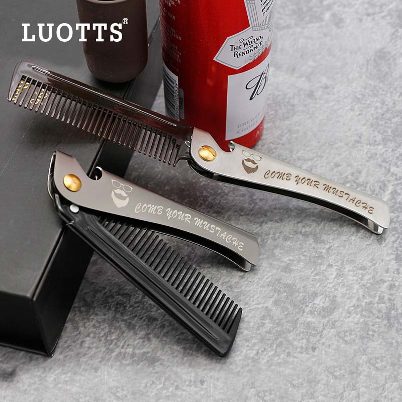 Luotts vintage aceite cabeza modelado peine galvanoplastia Acero inoxidable plegable barba peine portátil peine del pelo con la barba