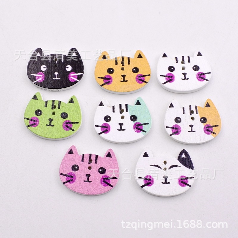 20*15mm fondo blanco lindo gatito botón de madera niños dibujos animados pintado gato cara forma rompecabezas