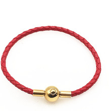 周家同款皮绳手链圆形钛钢镀金扣DIY穿3D硬金饰品配件简约手绳