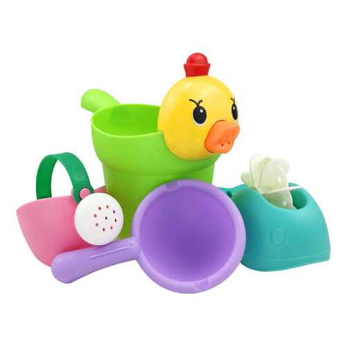 Children's bathing toys set includes beach water play, little chick, little bear hair washing cup, baby shower head, water jug, and scoop
