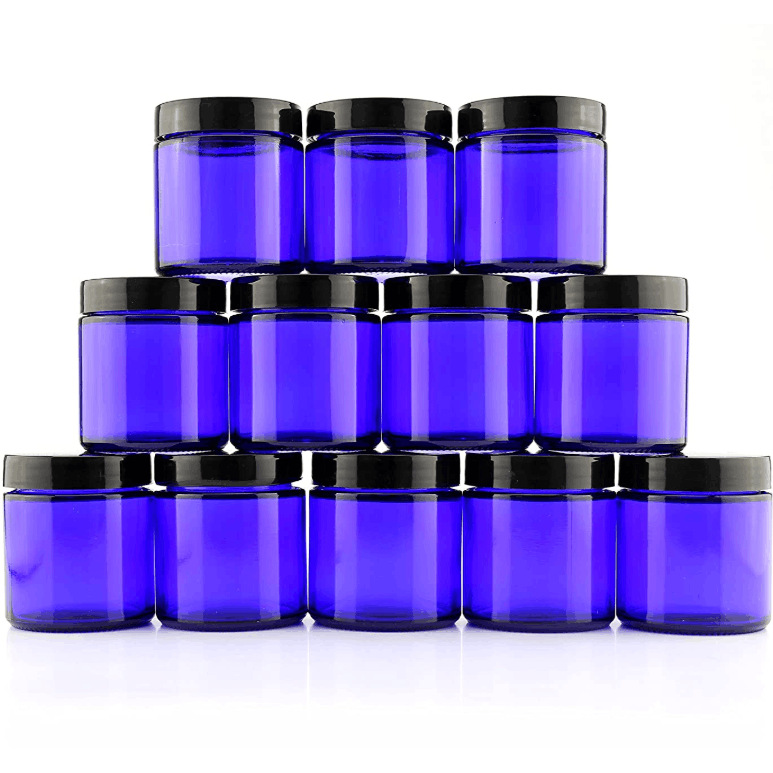 原料蓝色4oz膏霜瓶120ml圆形直边罐精油乳液面霜化妆品分装玻璃瓶