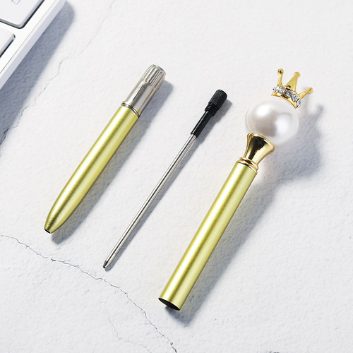 Cross-border new pearl crown pen, student creative fashionable gift advertisement pen, metal ballpoint pen