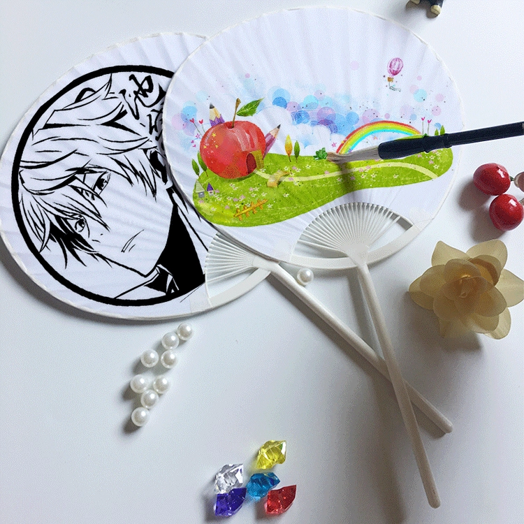 ✅ Корейские креативные художественные материалы, бумажный дворцовый веер с длинной ручкой, сделай сам, пустой японский детский веер для рисования