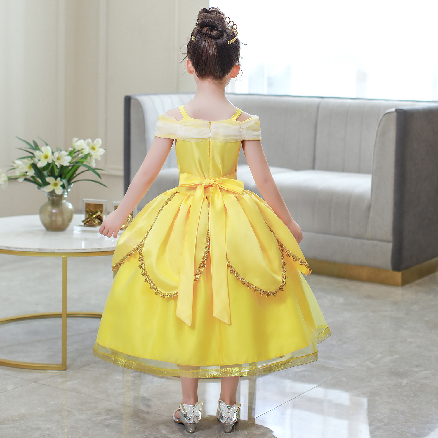 Belle princesa vestido de las niñas del Día del Niño de Halloween bola amarilla Campana de Belleza y Bestia vestido