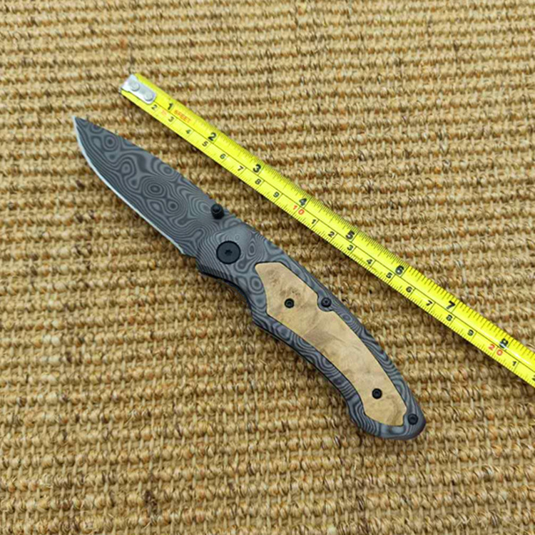 高硬度大马士革纹白影木柄野营折叠刀户外求生折刀防身军刀