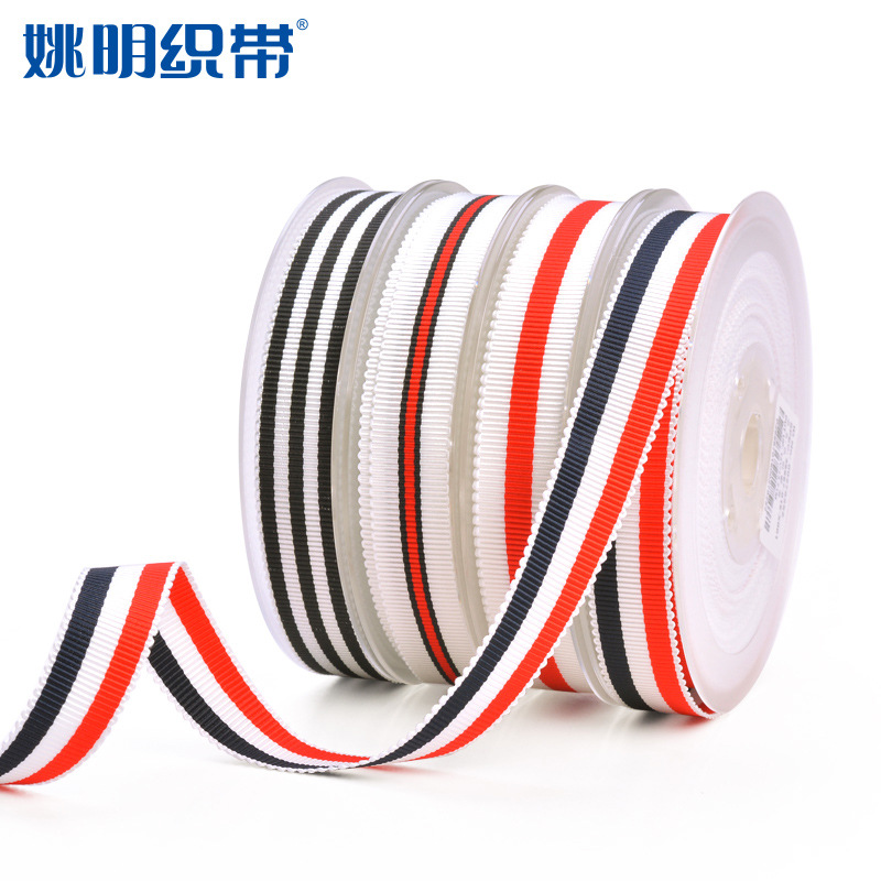 Tres colores a rayas poliéster sombrero cinturón ropa bolsa accesorios envoltura cinturón caja de regalo embalaje dentado cinta hilado teñido sombrero cinturón