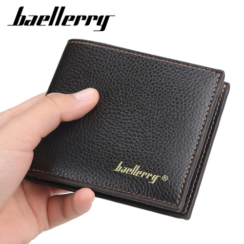 Men's short wallet baellerry Korean style pebbled open wallet simple thin soft leather wallet