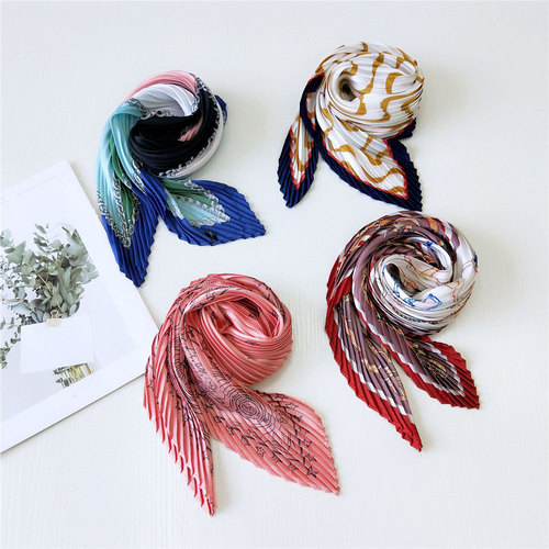 70 new style pleated small square scarf for women, spring, autumn and summer fashionable small silk scarf, versatile decorative professional Korean style small scarf