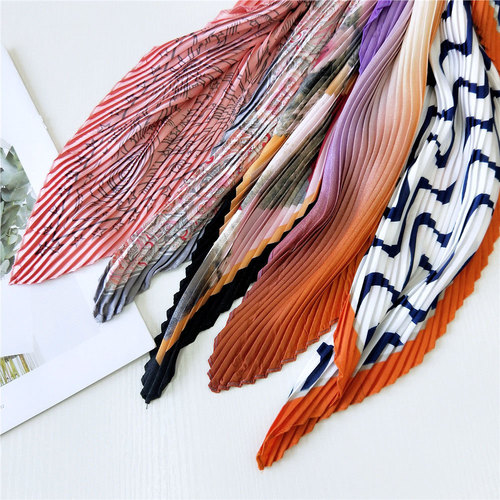 70 new style pleated small square scarf for women, spring, autumn and summer fashionable small silk scarf, versatile decorative professional Korean style small scarf