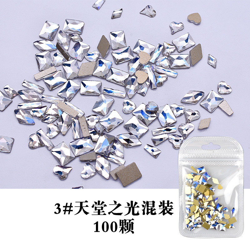 Flash 100 Unids desgaste de la resina de uñas joyería de uñas de diamantes de forma especial plana color mágico blanco AB uñas de color Rhinestone