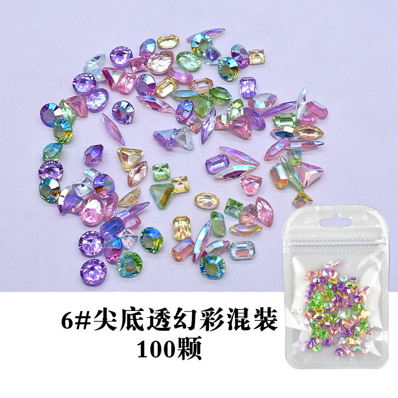 Flash 100 Unids desgaste de la resina de uñas joyería de uñas de diamantes de forma especial plana color mágico blanco AB uñas de color Rhinestone