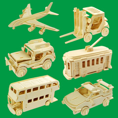 兒童益智玩具早教手工DIY拼插立體拼圖批發3D木製積木模型擺地攤