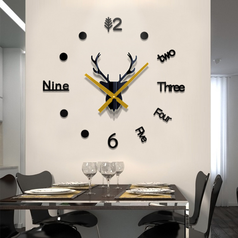 Reloj de pared creativo Ins3D con cabeza de ciervo de acrílico, decoración para sala, reloj de pared personalizado moderno/silencioso