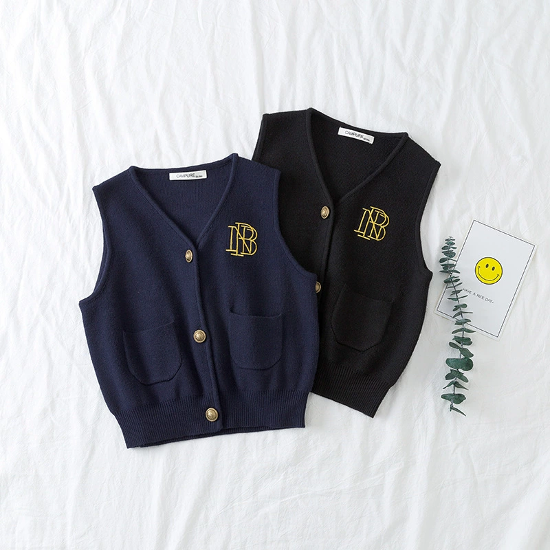Ins Детский свитер вязаный свитер жилет Детский кардиган жилет без рукавов жилет с вышитыми буквами для мальчиков и девочек