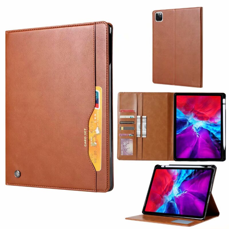 For ipad Air 11 flat leather case Pro13 inch 2024 retro leather pattern card wallet bracket pen slot set