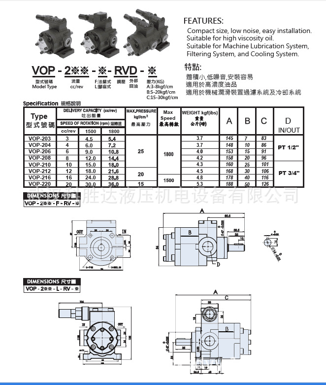 润滑泵VOP-203 204 206 208 210 212 216 220-F-RV-B C A