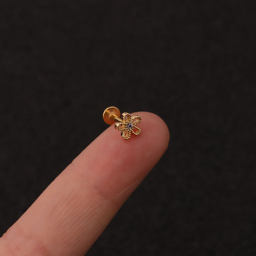 New Arrival Zircon Lip Studs—Fashionable Flower Ear Bone Studs—Cross-Border Personalized Stainless Steel Piercing Jewelry—Multi-Functional Accessories