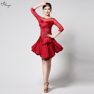 Huayu 2025 New Latin Dance Milk Silk Dress Sexy Performance Group Performance Costume Rose Hot Diamond Pattern