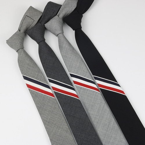 Tie tb embroidery 5CM narrow black and gray three-color stripes men and women personalized lazy zipper DK student jk Japanese style