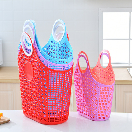 Large Handheld Shopping Basket Shower Basket Woven Plastic Bathroom Storage Basket Snack Basket
