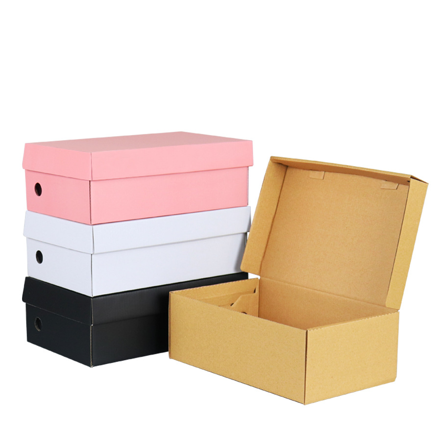 Caja de zapatos caja de cartón al por mayor caja exterior cartón de almacenamiento caja de embalaje de color plegable caja de papel Kraft image 7