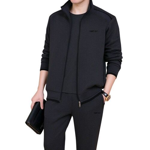 Men's Fall and Spring Large Size Sports Set, Middle-Aged Men's Exercise Suit, Father's Outfit Sweatshirt and Jacket Set